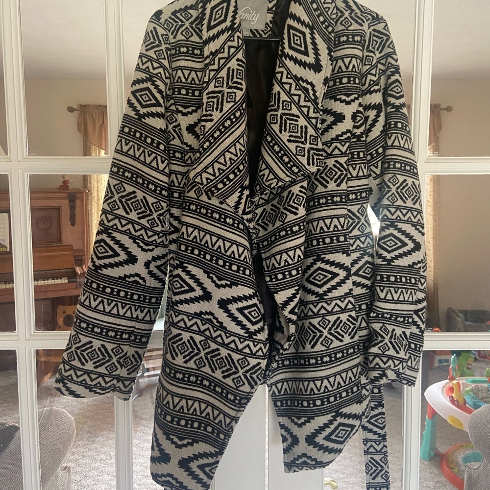 Geometric print pea coat